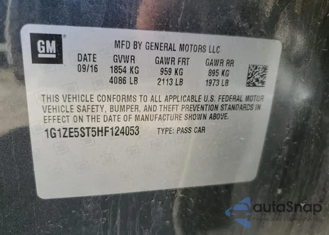 2017 Chevrolet Malibu Lt z USA, uszkodzony, nr VIN 1G1ZE5ST5HF124053